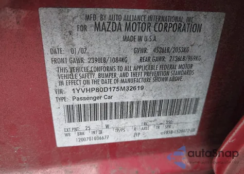 2007 Mazda Mazda6 S Sport Ve from USA, damaged, VIN 1YVHP80D175M32619
